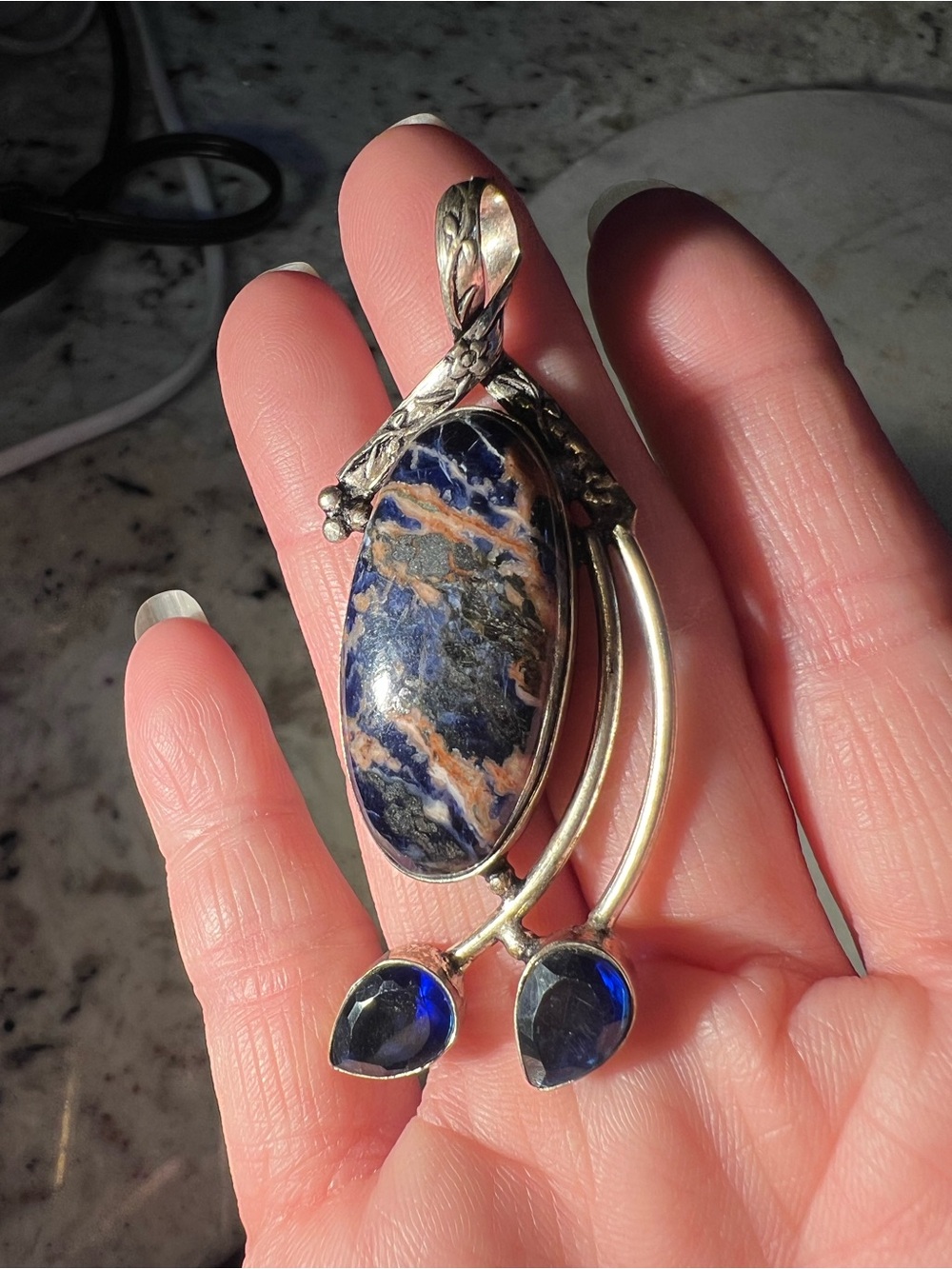 Silver Sodalite and sterling silver Pendant Price firm